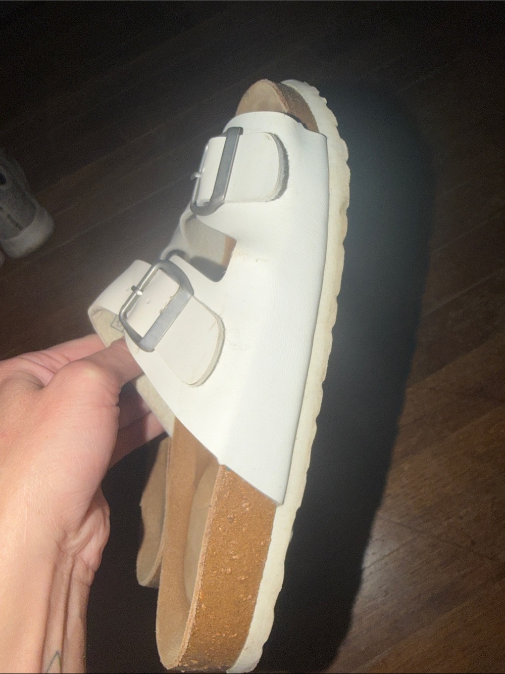 White Double-Buckle Women’s Slide Sandals - Cushioned Footbed - Picture 3 of 4